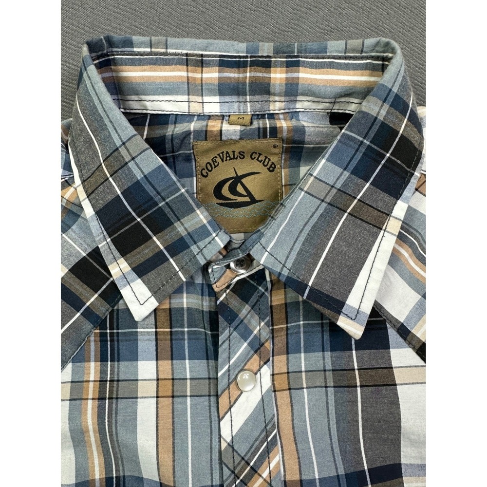 COEVLALS CLUB Mens Plaid Long‎ Sleeve Snap Button Western Shirt M